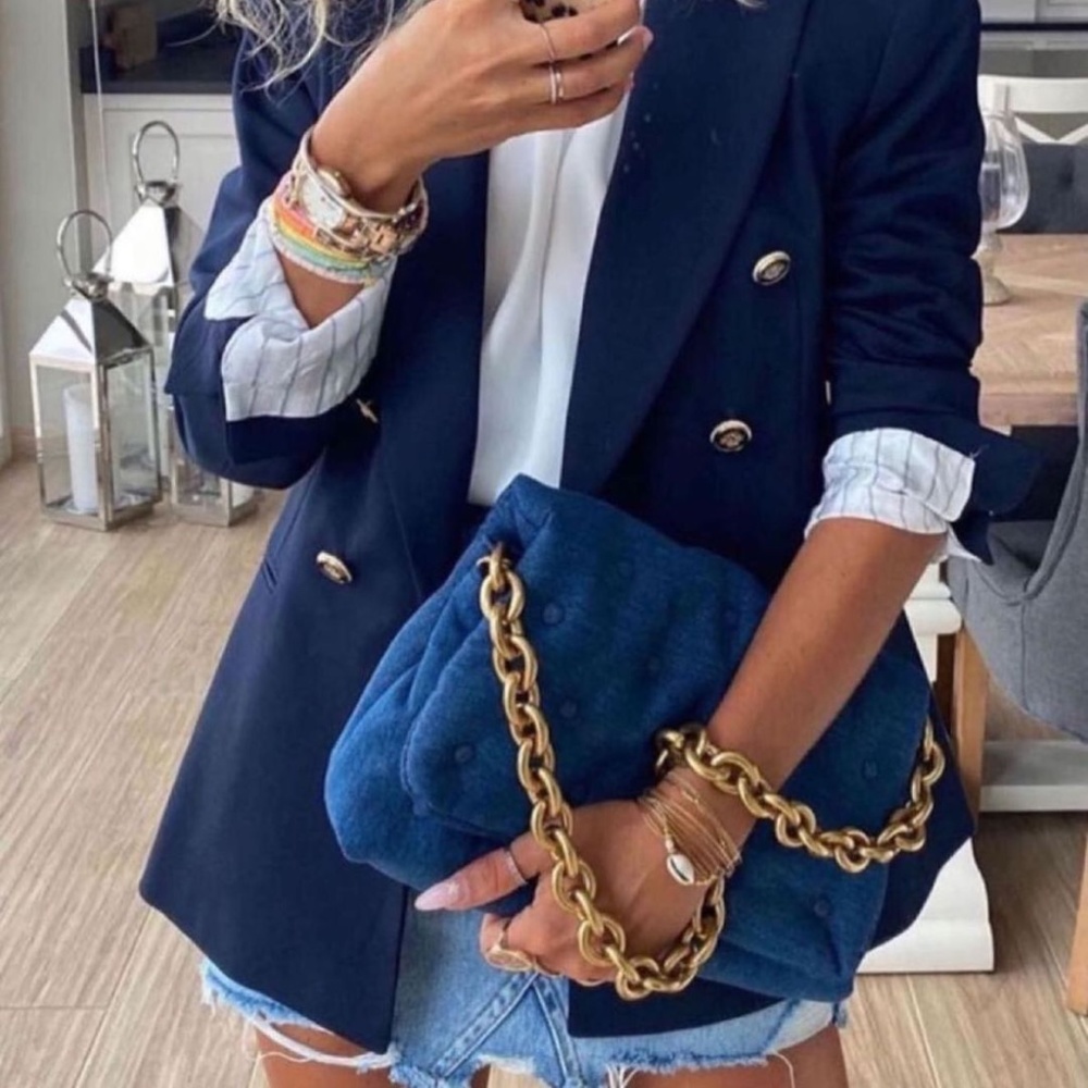 Zara Blue Shoulder Bag with Gold Chain